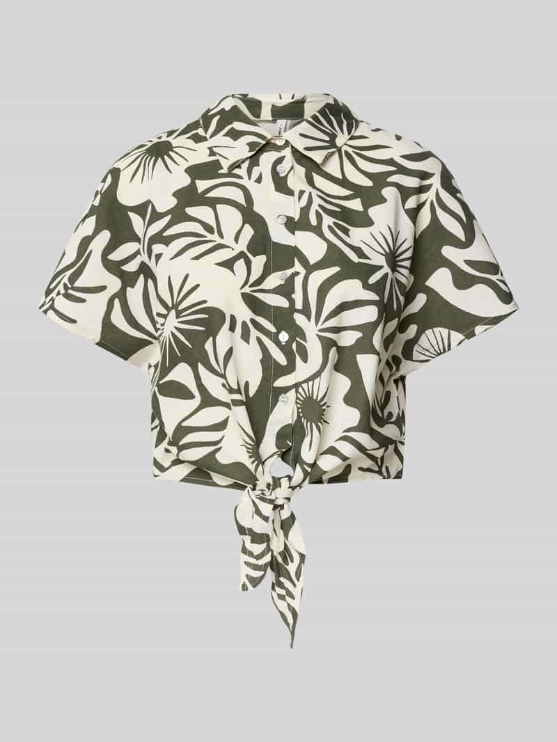Only Korte overhemdblouse van een mix van viscose en katoen met linnen model 'JAKIRI'