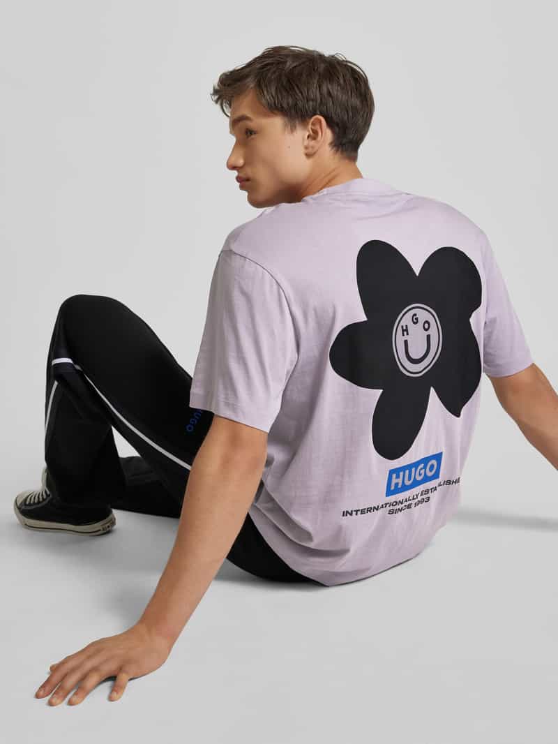 Hugo Blue T-shirt met motiefprint model 'Noretto'