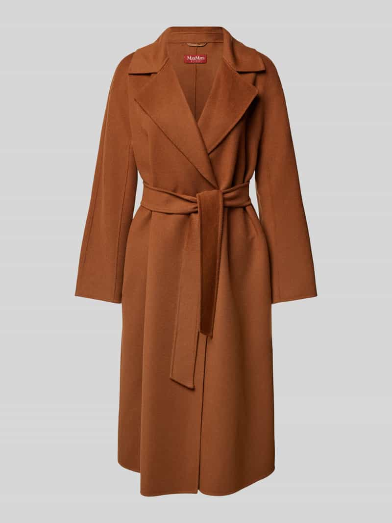 Max Mara Studio Lange jas van scheerwol met strikceintuur, model 'CLES'