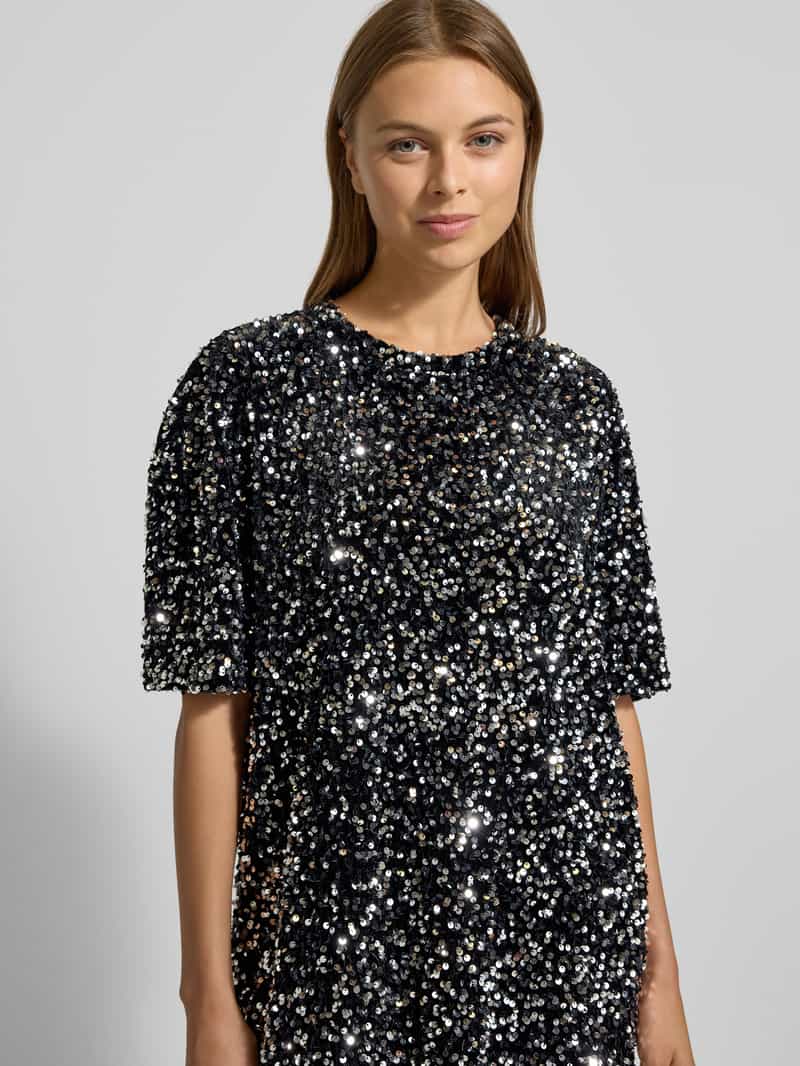 Jake*s Casual Mini-jurk met pailletten en ronde hals