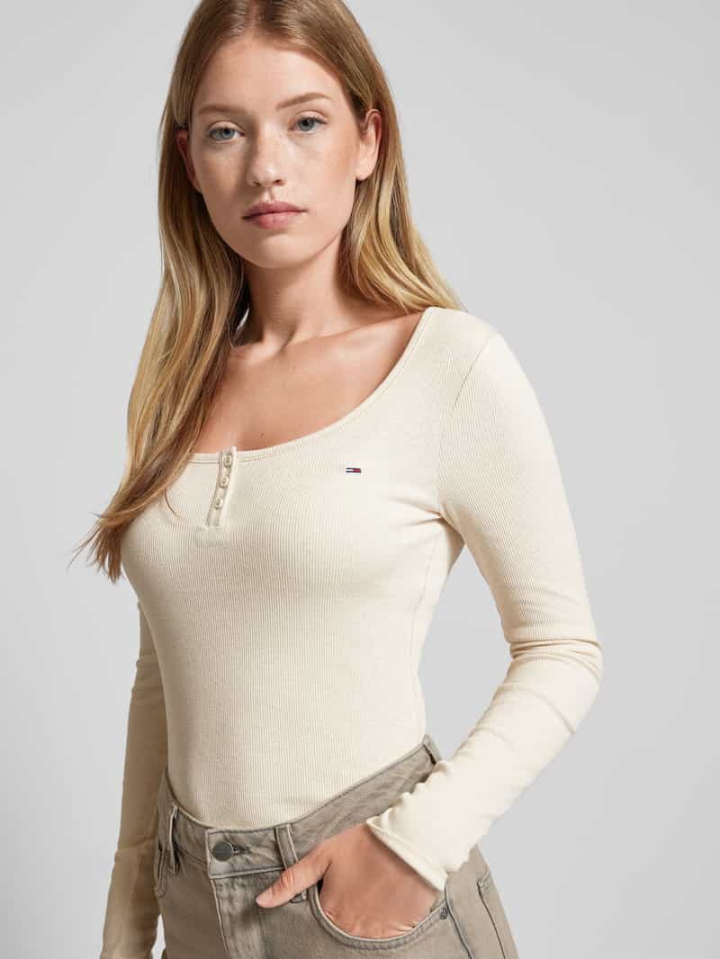 Tommy Jeans Shirt met lange mouwen labelstitching en korte knoopsluiting