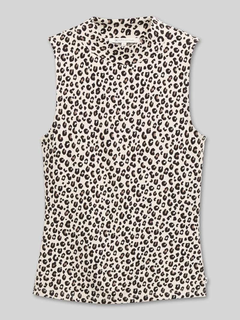 Tom Tailor Denim - Slim fit top met opstaande kraag - Maat L - beige brown leo print