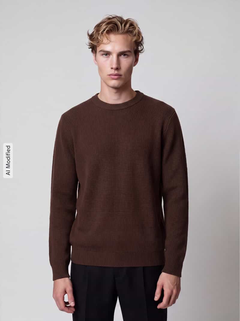 Selected regular fit katoenen gebreide trui - donkerbruin, foto 7