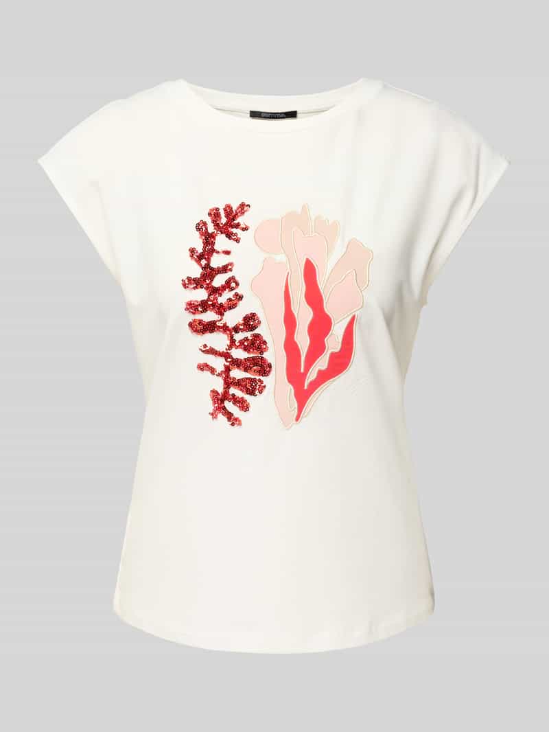 comma T-shirt met geribde ronde hals