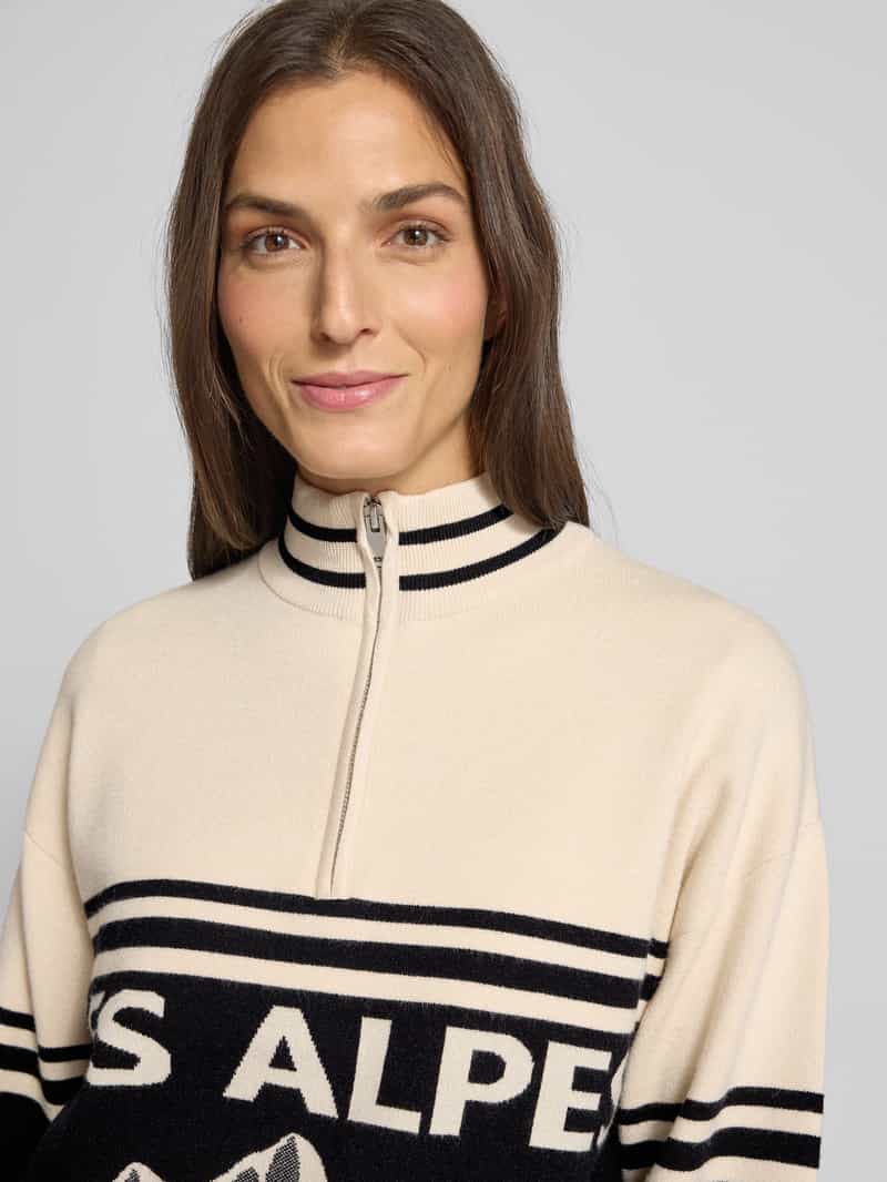 Jake*s Casual Gebreide pullover van viscosemix met opstaande kraag en ritssluiting