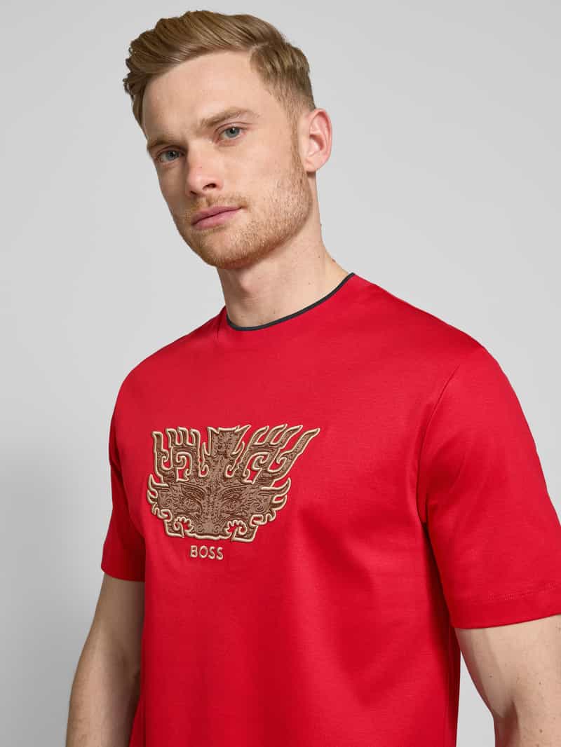 Boss T-shirt met motief- en labelstitching model 'Taut'