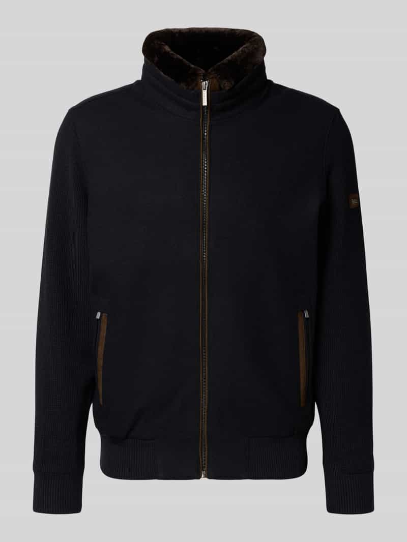 Bugatti Cardigan met bontkraag en ritssluiting