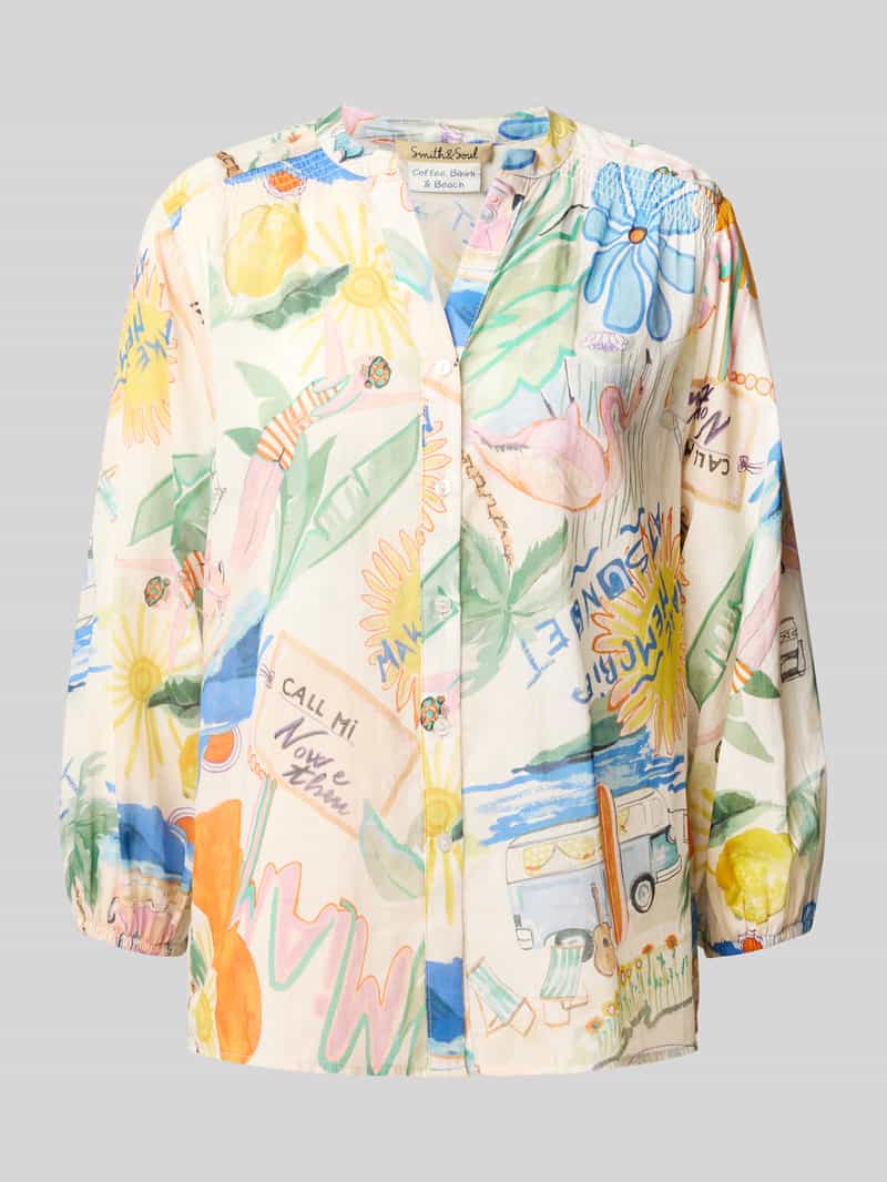 Smith and Soul Regular fit overhemdblouse met tuniekkraag en 3 4-mouwen