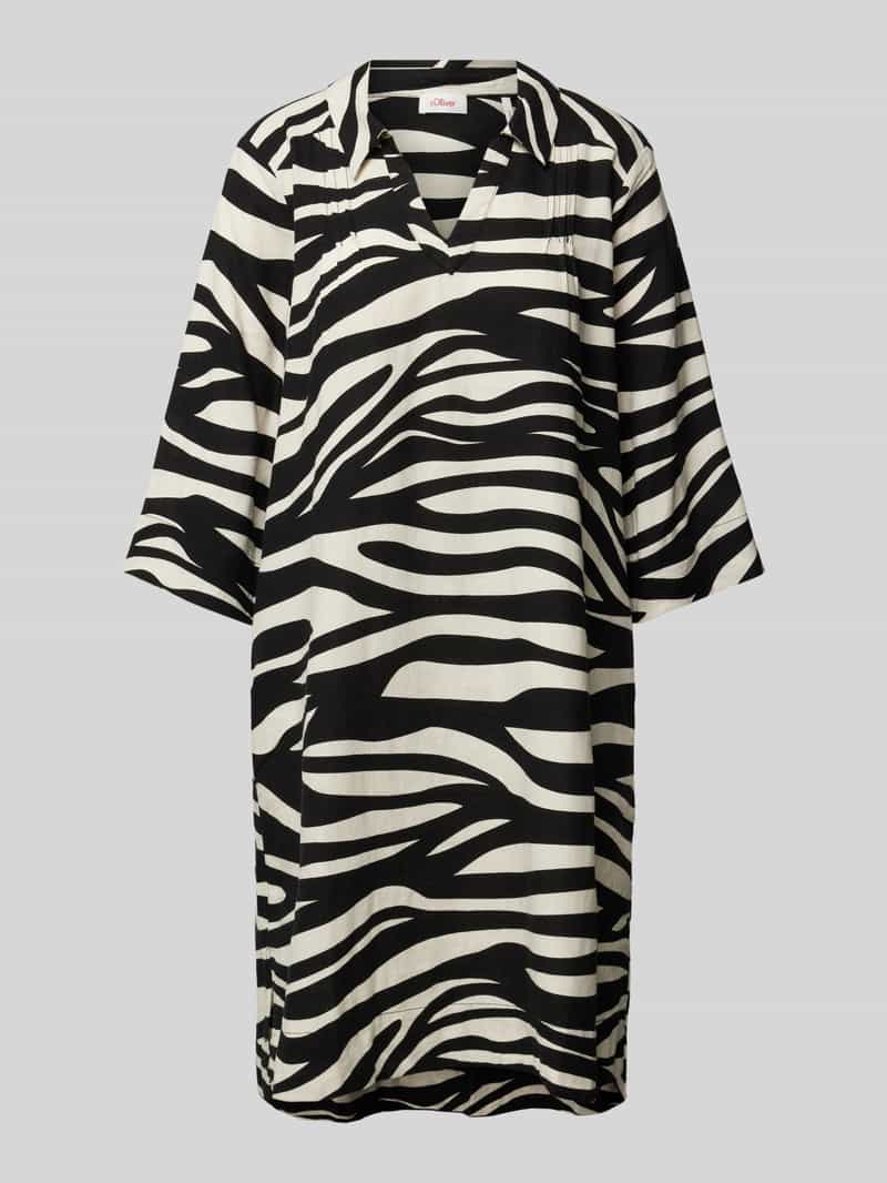 s.Oliver RED LABEL Knielange linnen jurk met dierenprint