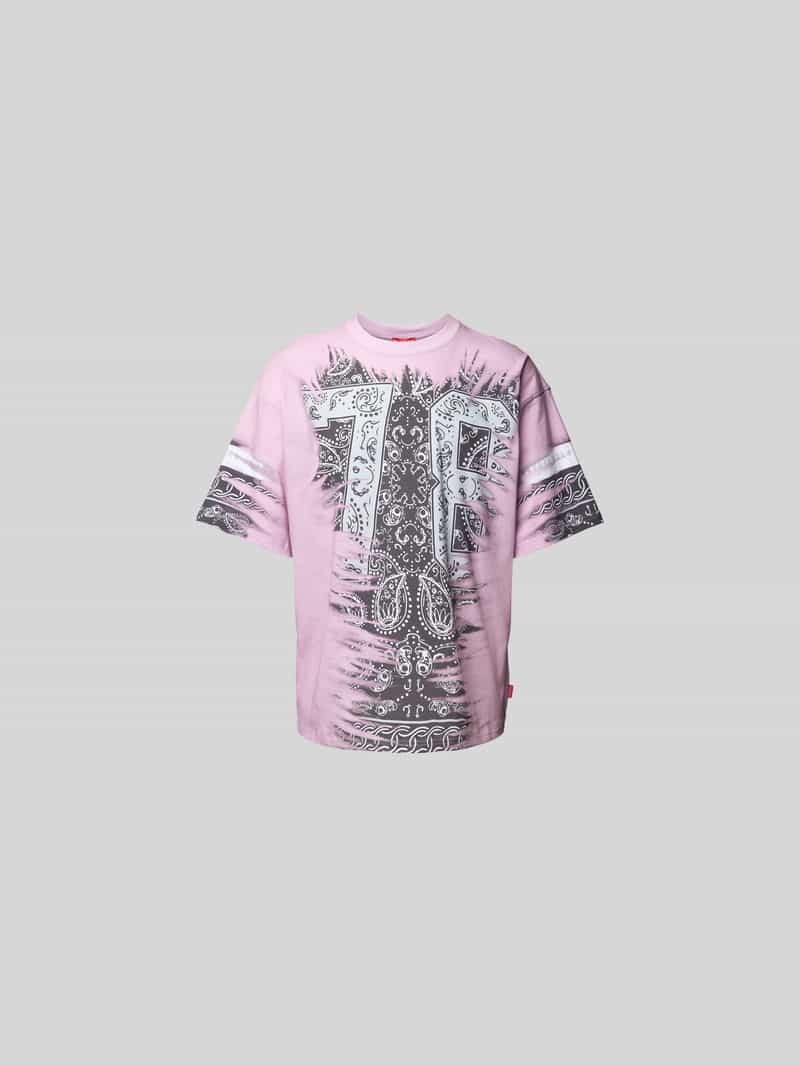 T-shirt met geribde ronde hals