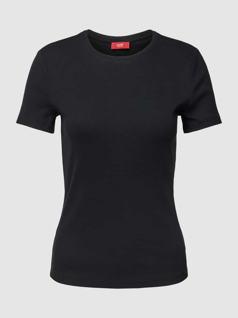 Esprit T-shirt met geribde ronde hals