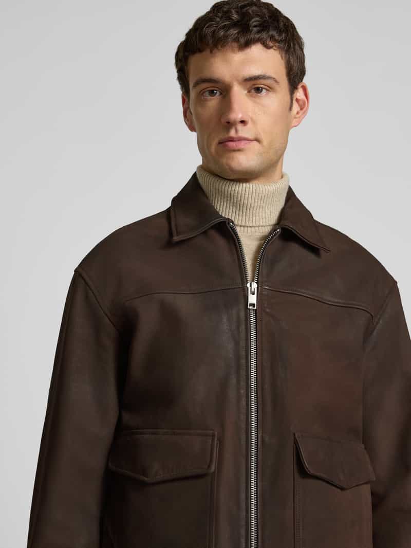 Jack & Jones Premium Leren jack met tweewegsritssluiting model 'LEWIS'