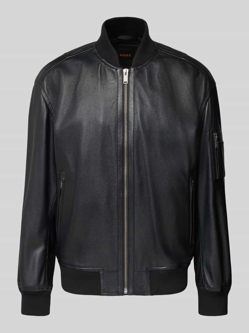 Boss Orange Regular fit leren jack in collegestijl model 'JAKRI'