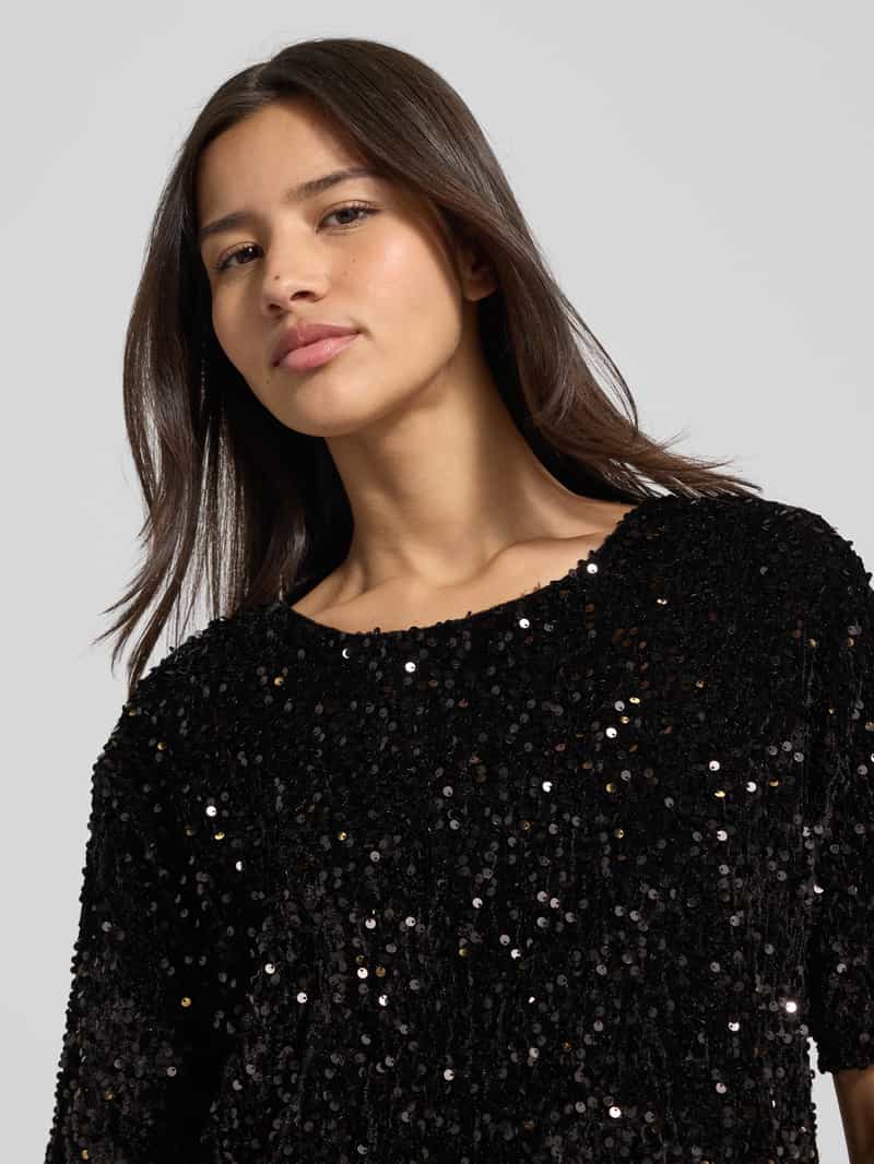 BRAX Relaxed fit T-shirt met all-over pailletten model 'Cara'