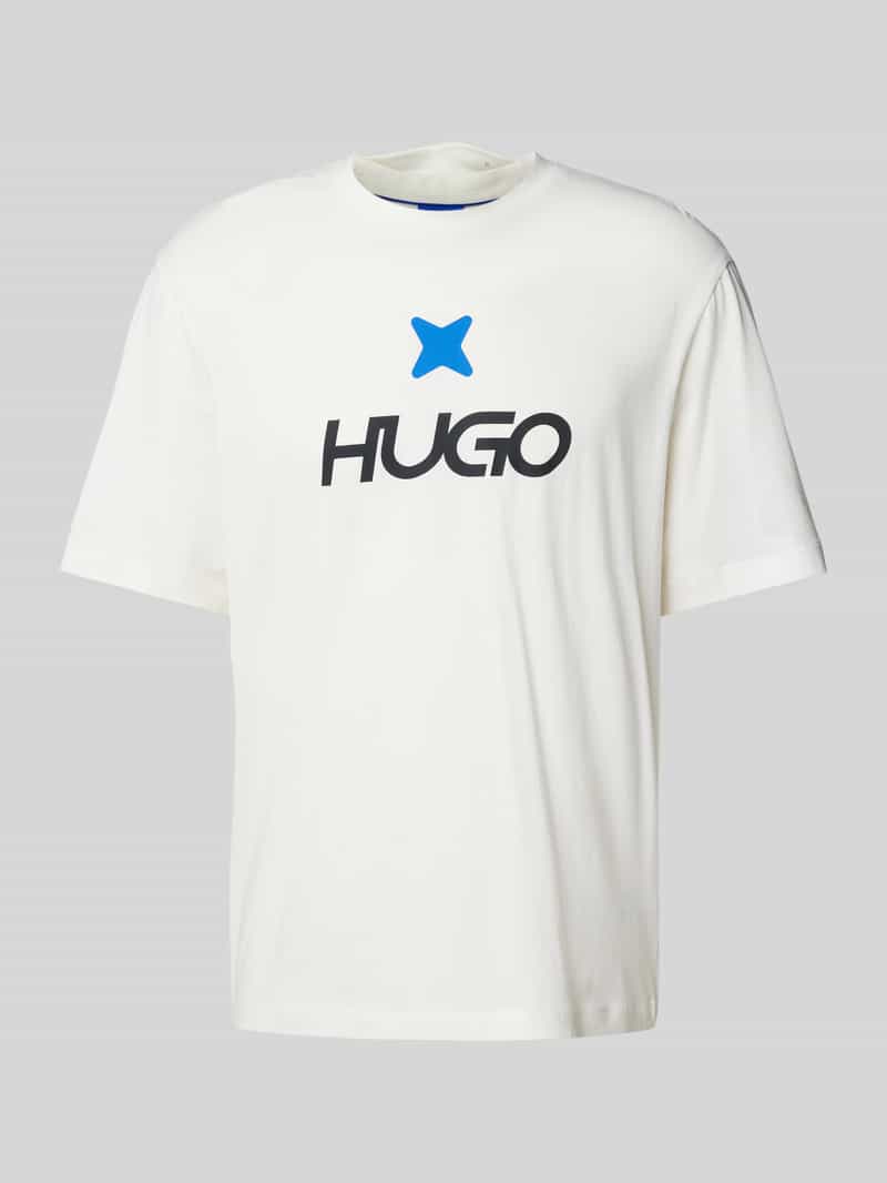 Hugo Blue T-shirt met labelprint model 'Newromi'
