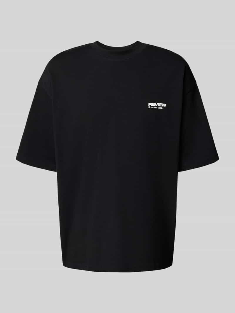 T-shirt met geribde ronde hals