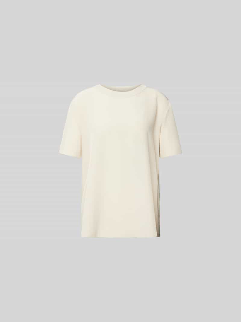 T-shirt met geribde ronde hals