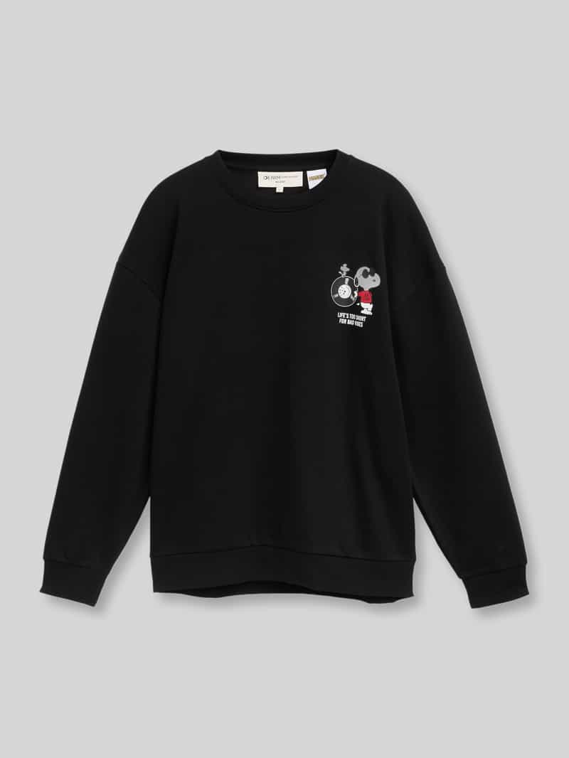Tom Tailor Denim - Sweatshirt met relaxte pasvorm en Snoopy-print op de rug - Maat XL - Black