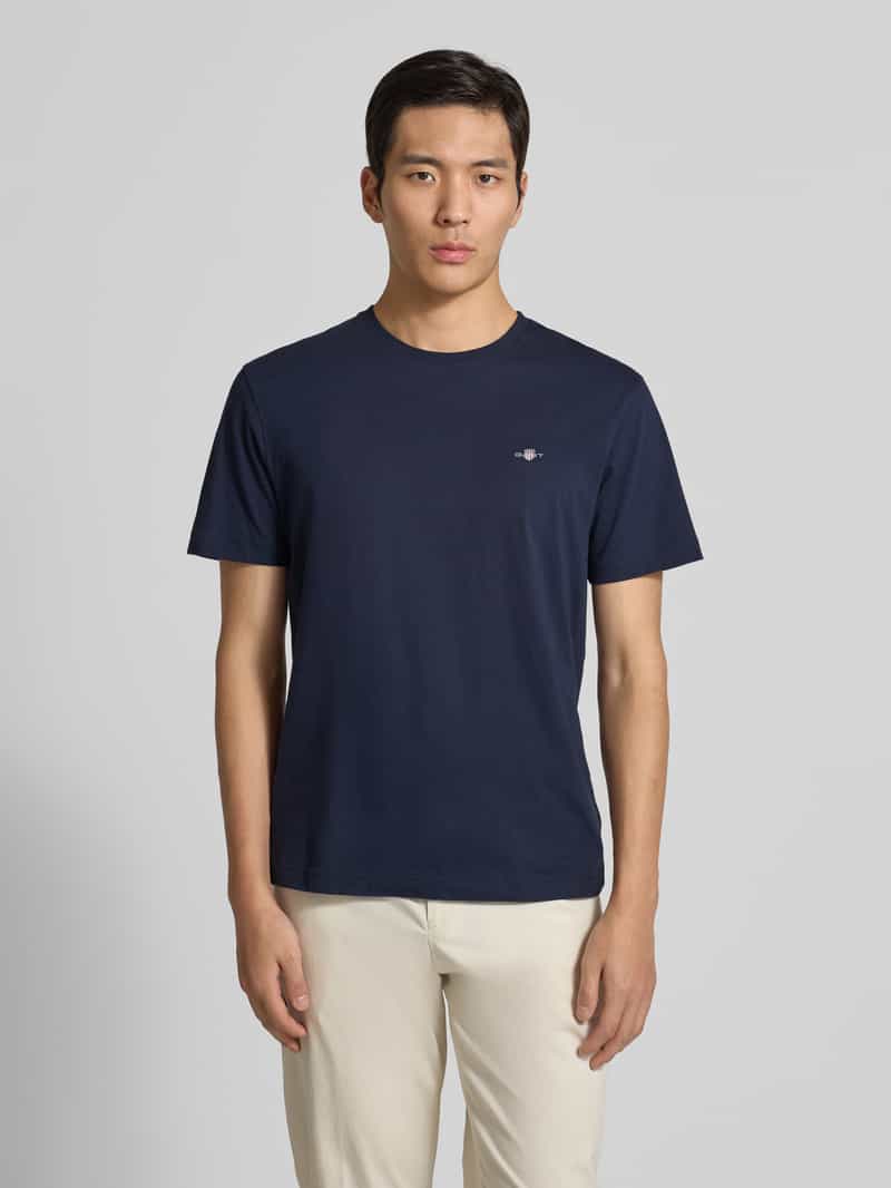 Gant Regular fit T-shirt met labelstitching, model 'SHIELD' avondblauw, foto 4