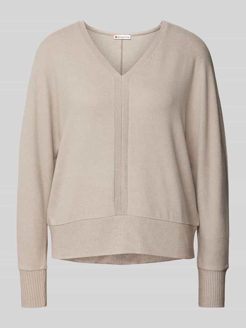 Street One Shirt met lange mouwen van viscosemix met V-hals