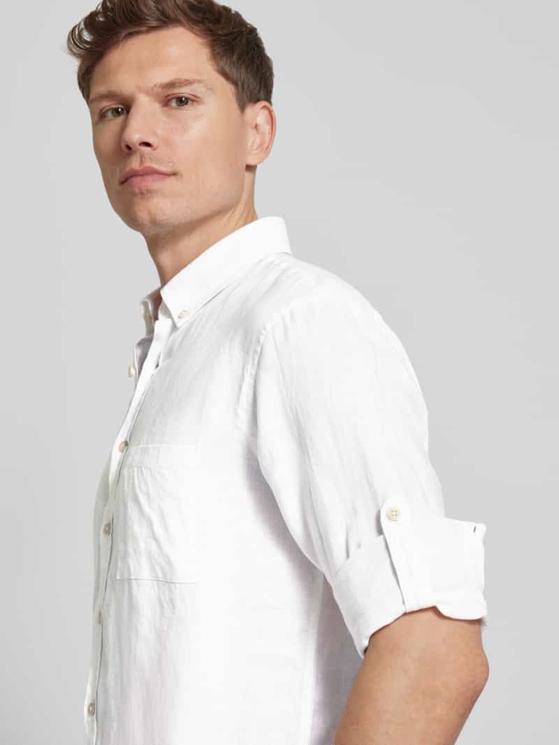 BRAX Modern fit linnen overhemd met borstzak model 'Dirk'