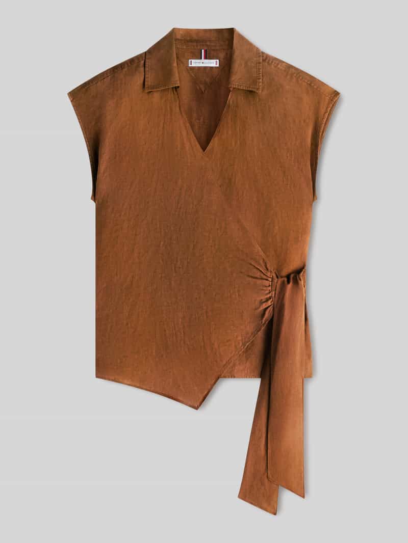 regular fit linnen blouse in wikkeloptiek