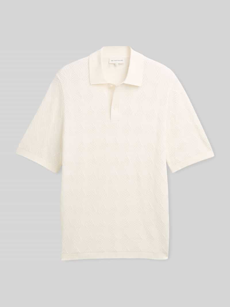 Tom Tailor Regular Fit Poloshirt aus reiner Baumwolle in Strickoptik in Offwhite Melange, Größe XXXL 2016321XXXL