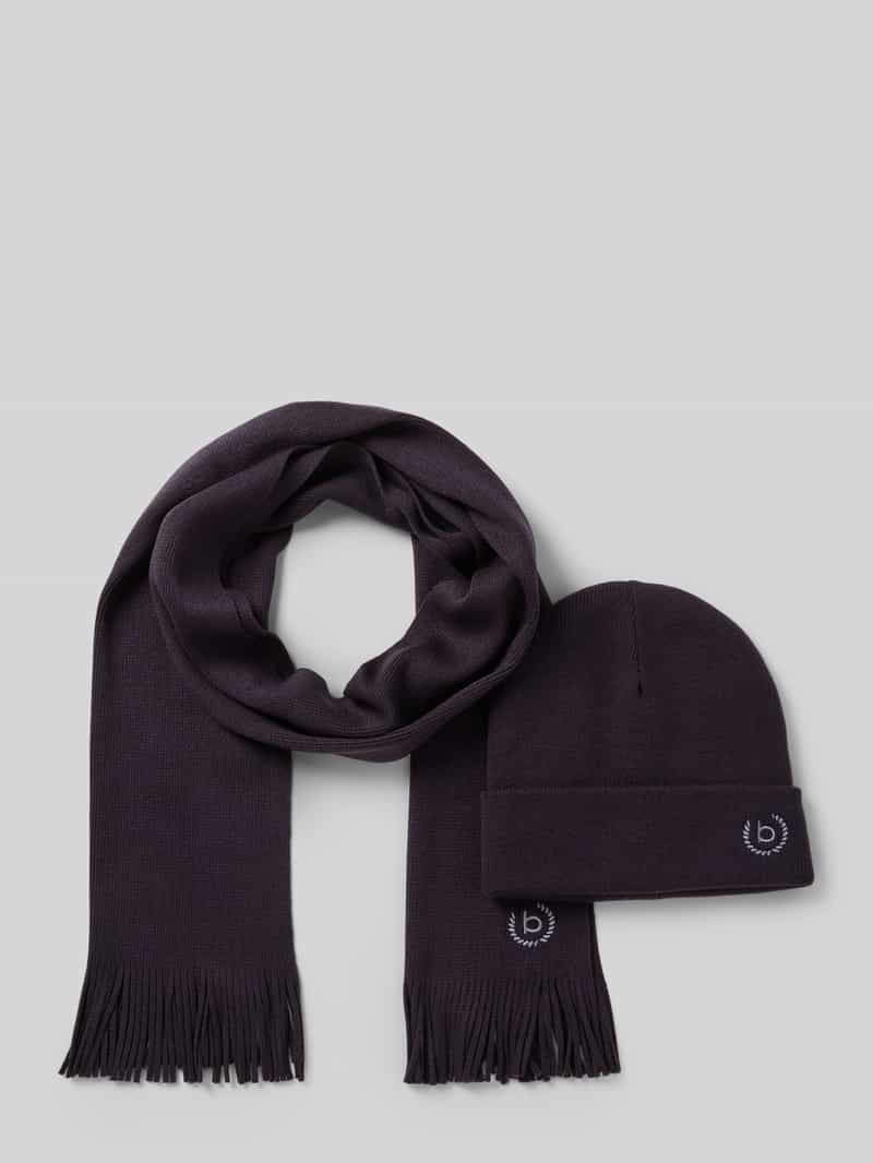 Bugatti Set van sjaal en muts met labelstitchings