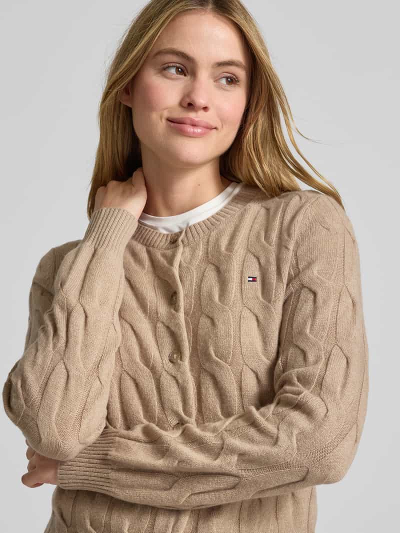 Tommy Hilfiger Regular fit gebreid jack met kabelpatroon van zuivere wol