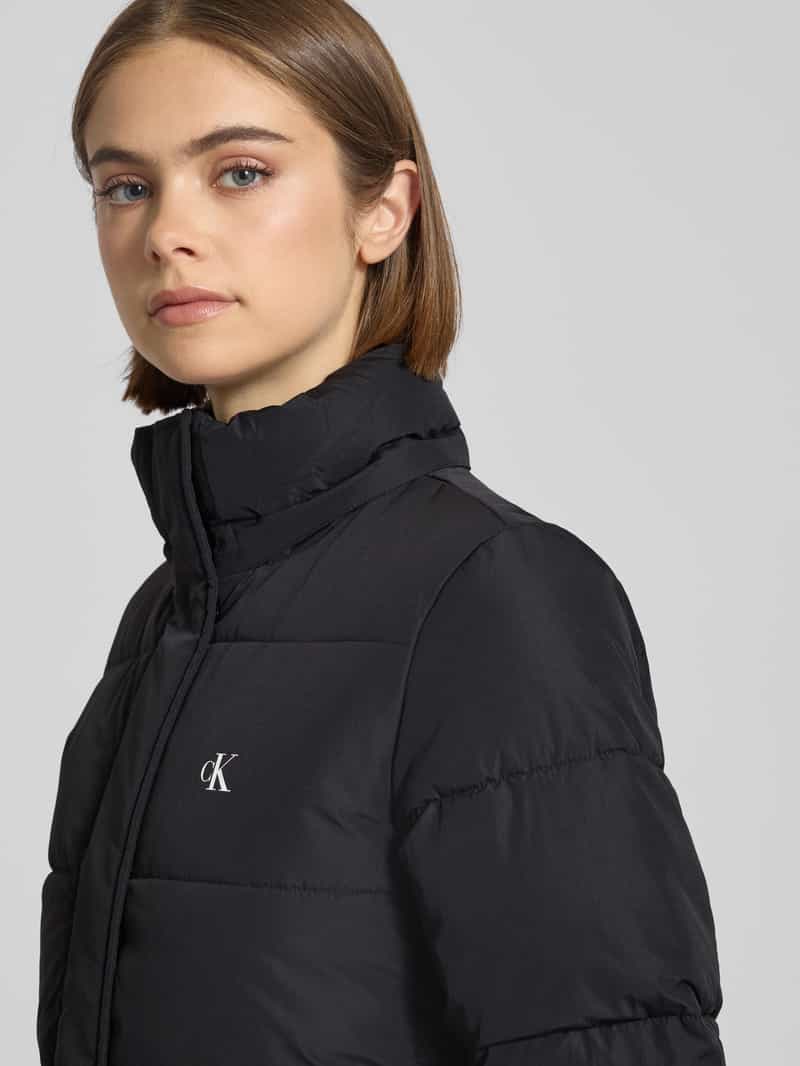 Calvin Klein Jeans Gewatteerde lange jas met logo en capuchon