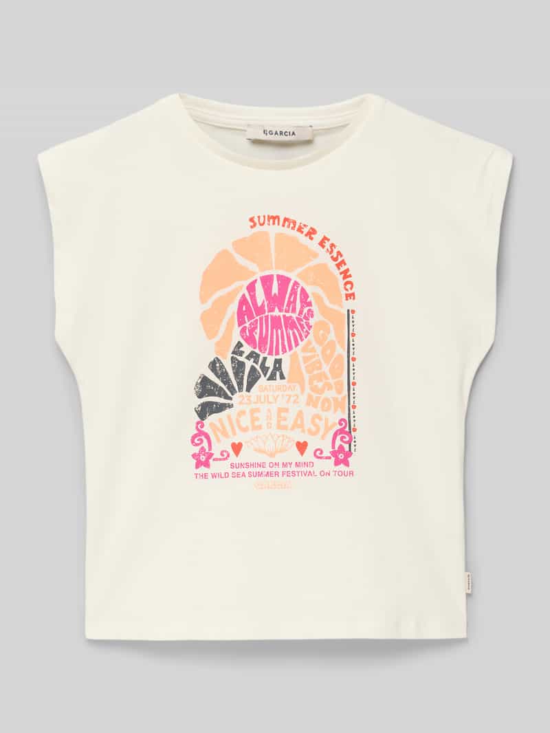 Garcia T-shirt van een mix van katoen en kasjmier met ronde hals