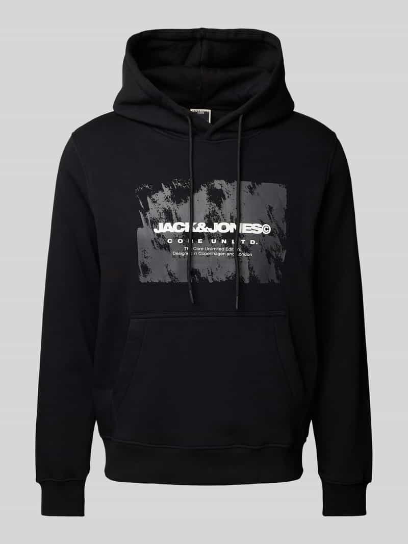 jack & jones Comfort fit hoodie van katoenmix met rubberen print model 'AERO'