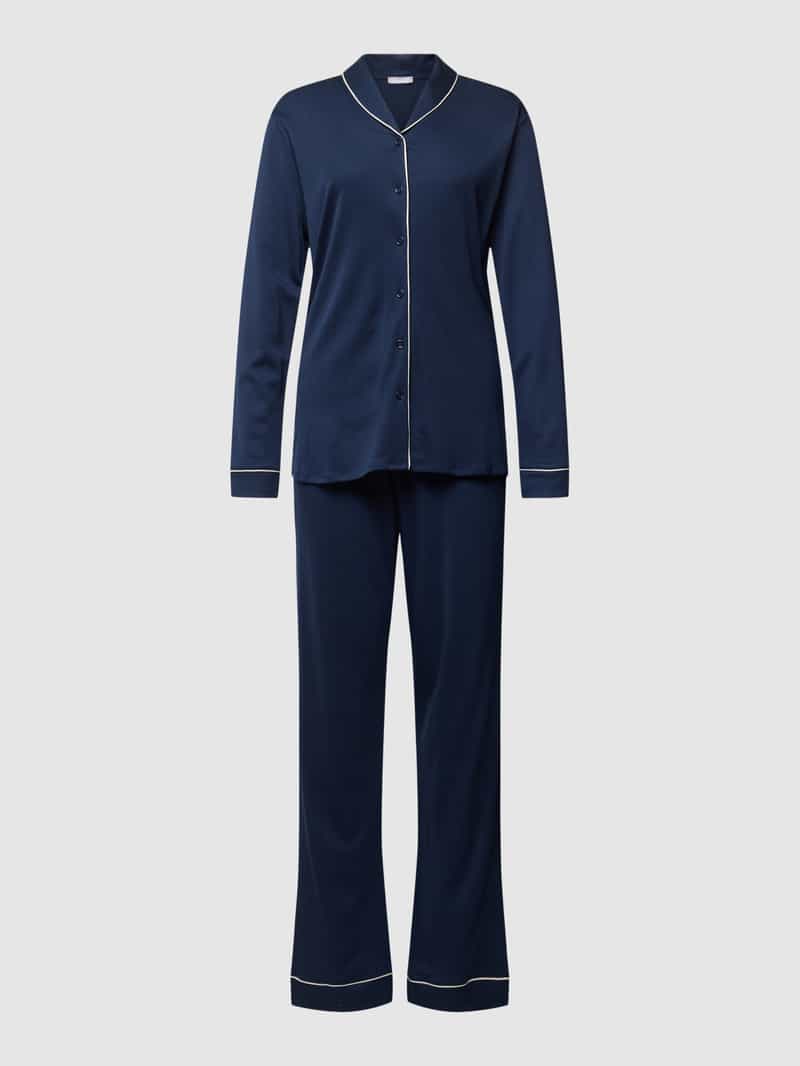 Hanro Damen Regular Fit Pyjama Aus Reiner Baumwolle In Dunkelblau Größe Mittel