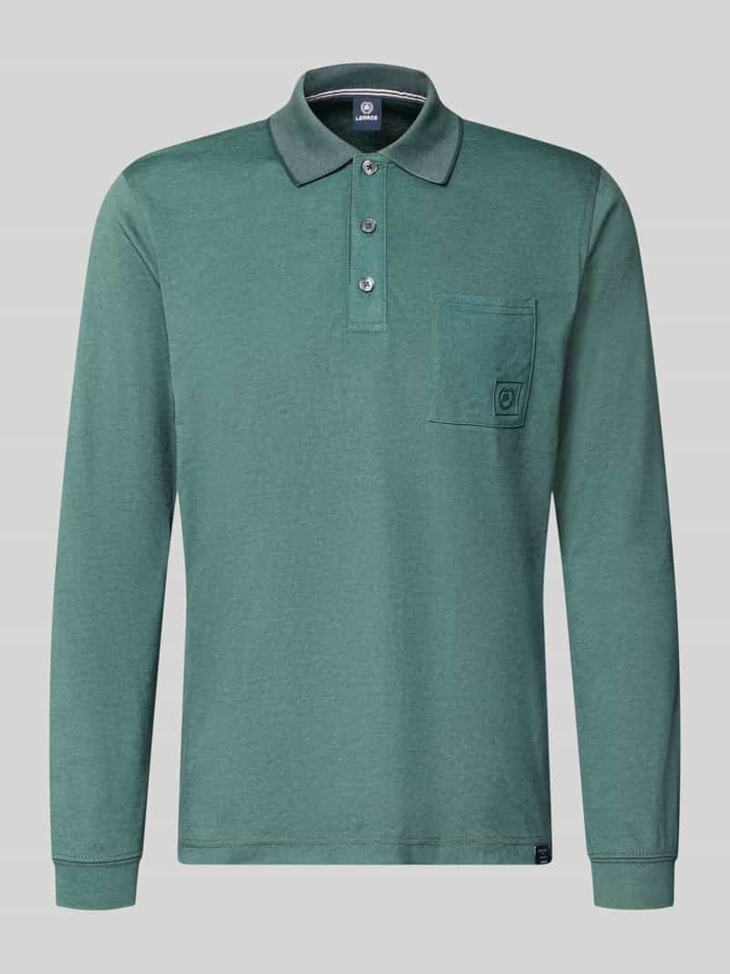 LERROS Casual poloshirt met lange mouwen van gemengde stof en borstzak , Maat: M , Kleur: CEDAR GREEN , 52% katoen, 48% polyester