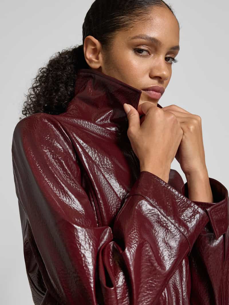 Jake*s Collection Kunstleren jack met platte kraag en steekzakken