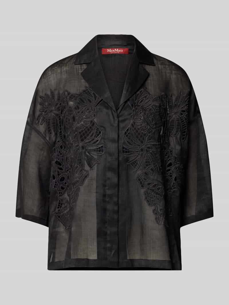 Max Mara Studio Regular fit overhemdblouse met broderie anglaise model 'LEGNO'