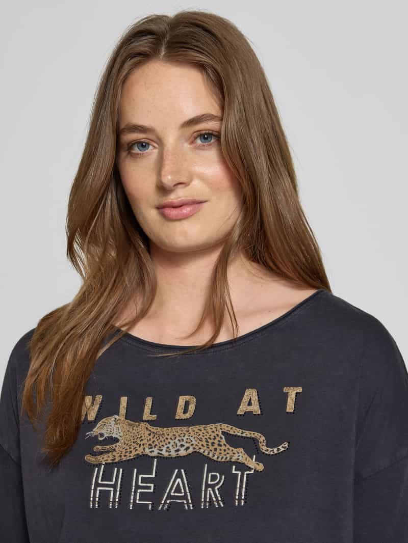 Oui Relaxed fit T-shirt van puur katoen met motiefprint