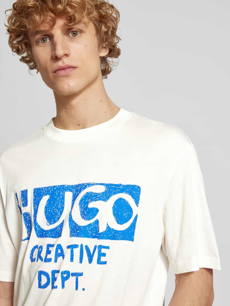 Hugo Blue T-shirt met labelprint model 'Nugocrea'