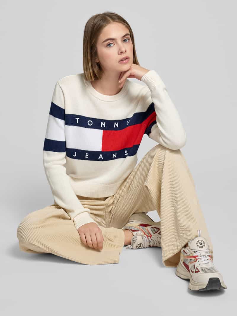 Tommy Jeans Gebreide pullover met logodetail model 'CENTER FLAG'