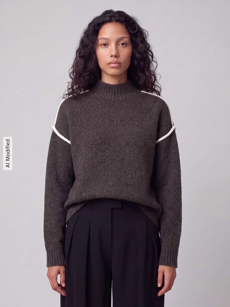 Vero Moda Pullover met contrastpaspel aan de mouw bruin, foto 3