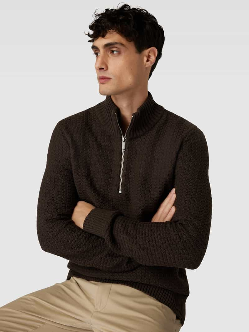 Selected Homme Gebreide pullover met opstaande kraag en ritssluiting model 'THIM'