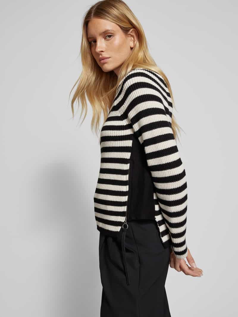 Oui Gebreide pullover met geribde ronde hals