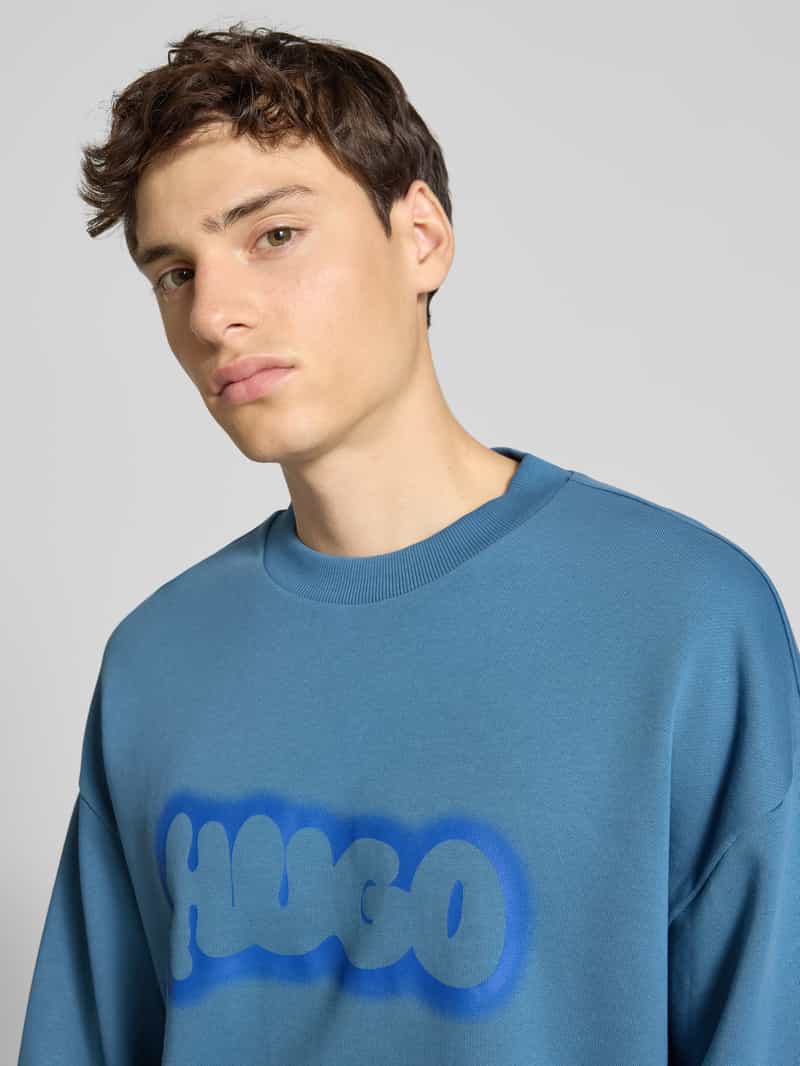Hugo Blue Regular fit sweatshirt van puur katoen model 'NEWIREX'