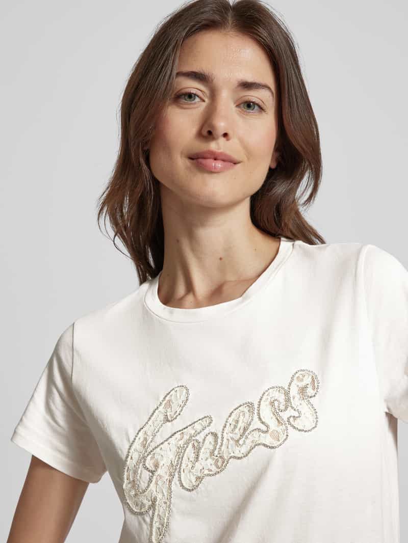 Guess T-shirt met label met strass-steentjes