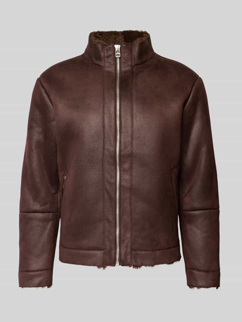 casual friday Jack in leerlook met opstaande kraag model 'MACKSEN'