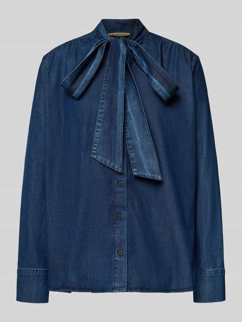 Smith and Soul Jeansblouse met strik en knoopsluiting