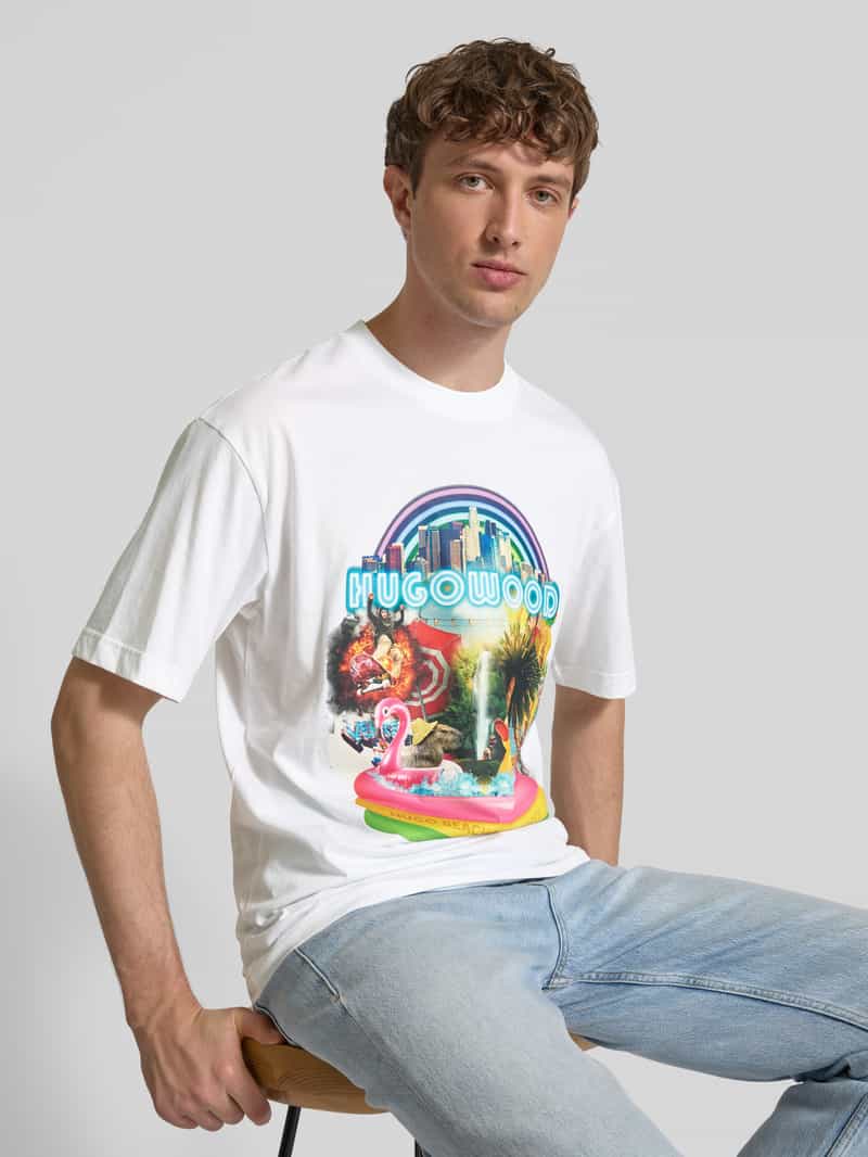 HUGO T-shirt met labelprint model 'Duwood'