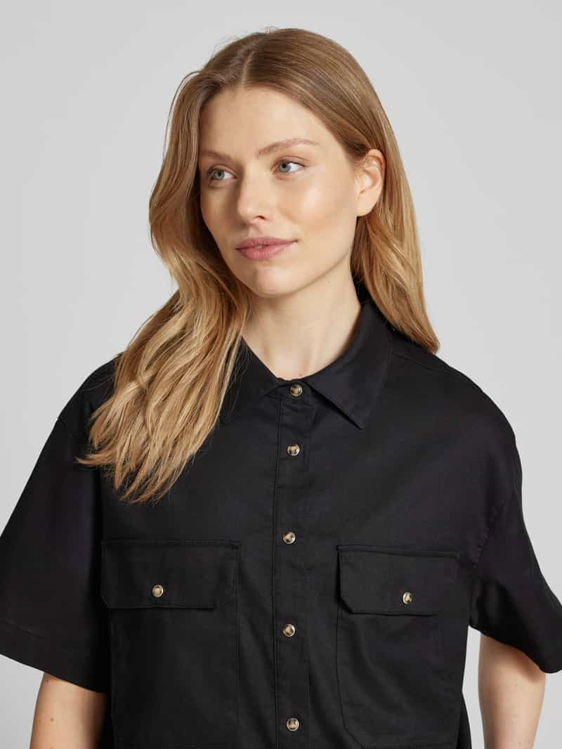 Opus Relaxed fit blouse met paspelzakken op de borst model 'Fringo'