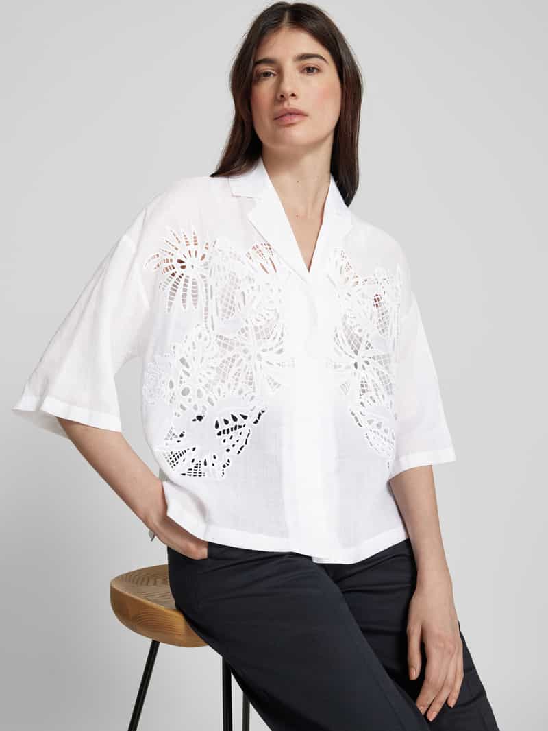 Max Mara Studio Regular fit overhemdblouse met broderie anglaise model 'LEGNO'