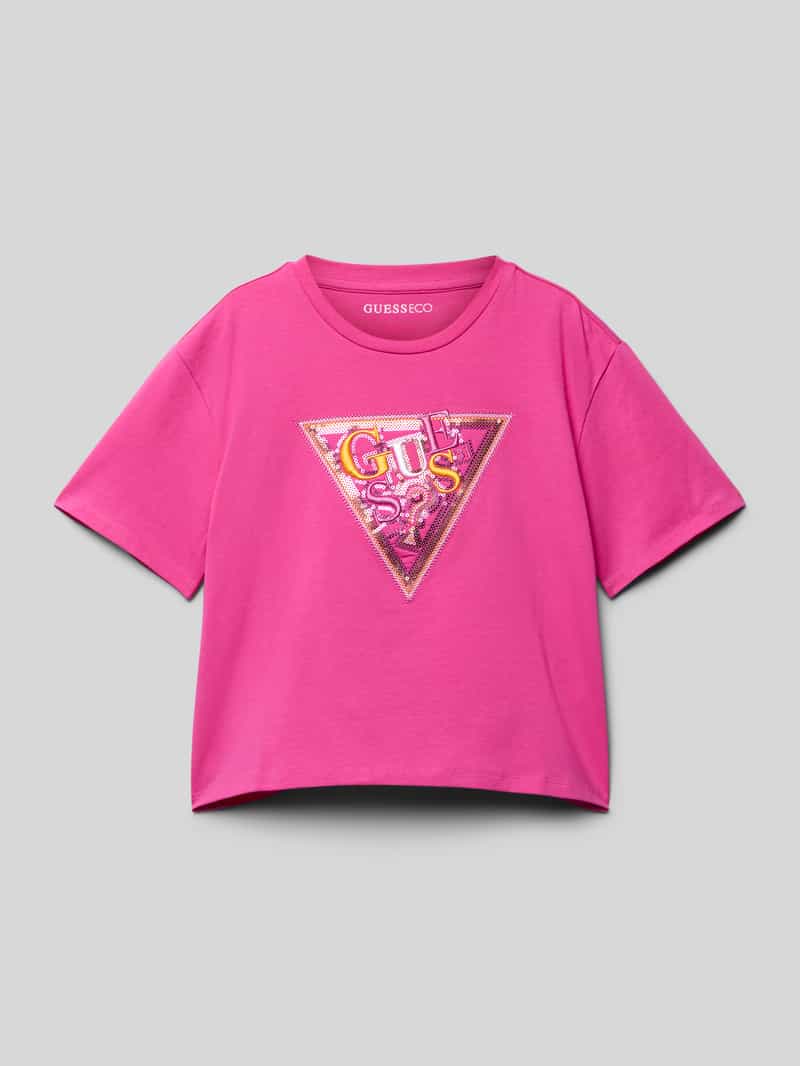 Guess T-shirt met geribde ronde hals
